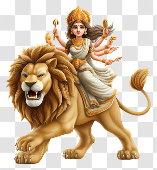Durga Maa - Goddess Riding Majestic Lion Transparent PNG
