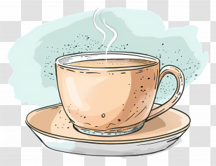 Doodle Coffee - Steaming Coffee Cup With Saucer Illustration Transparent PNG