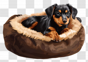 Dog Bed - Black And Brown Dog In A Cozy Bed Transparent PNG