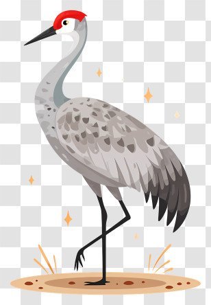 Sandhill Crane Bird - Graceful Crane With Red Crown Transparent PNG