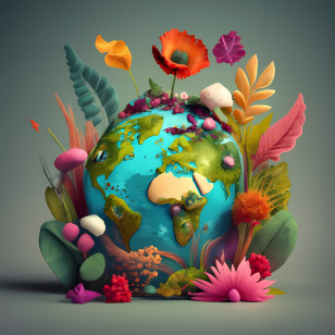 Earth Day - Artistic Earth Globe With Floral Design Transparent PNG