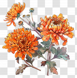 Orange Chrysanthemum - Vivid Orange Chrysanthemums Illustration Transparent PNG