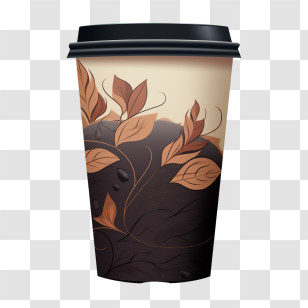 Brown Paper Coffee Cup
 - Dark Floral Coffee Cup With Artistic Leaves Transparent PNG