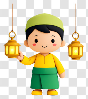 Muslim Boy - Cute Boy With Ramadan Lanterns Transparent PNG