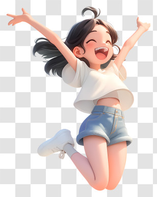 Girl Joyfully Jumping - Joyful Girl In White Outfit Transparent PNG