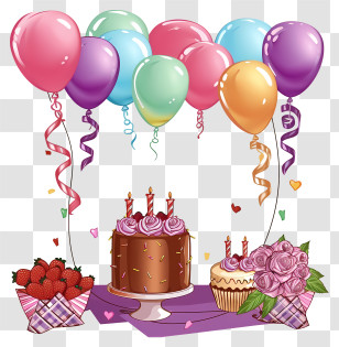 Birthday Decor Vector Draw Design - Festive Birthday Party Setup Transparent PNG