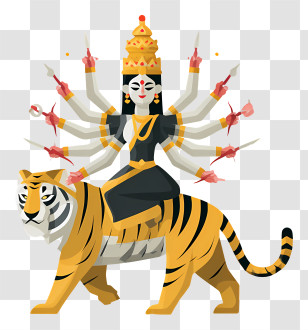 Durga Maa - Goddess Riding Tiger Illustration Transparent PNG