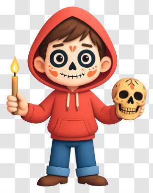 Día De Los Muertos Boy - Sugar Skull Kid In Red Hoodie Transparent PNG