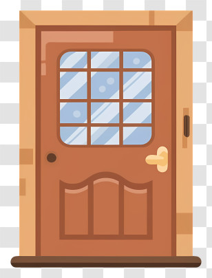 Door With Glass Window Wooden Frame Door Matte Finish Wooden Panel Invisible Hinges Clear Glass Window Transparent PNG
