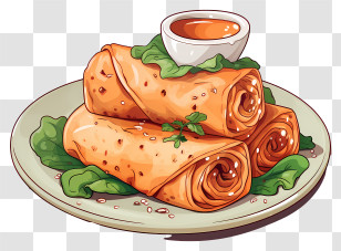 Doodle Style Spring Rolls - Delicious Spring Rolls With Dipping Sauce Transparent PNG
