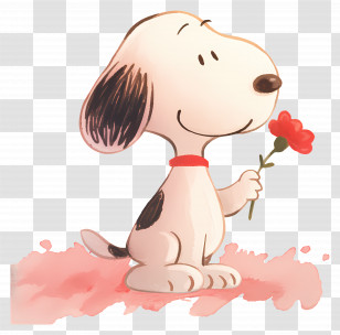 Snoopy - Cute Cartoon Dog Holding A Flower Transparent PNG
