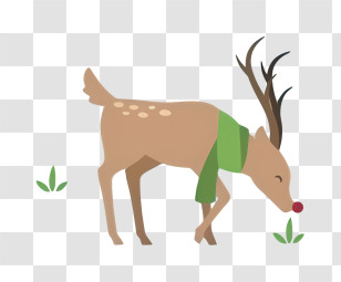 Deer - Cute Reindeer With Green Scarf Transparent PNG