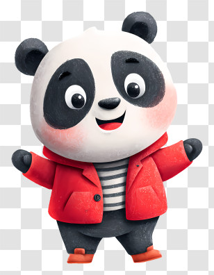 Cartoon Panda - Cute Panda Wearing Red Jacket Transparent PNG