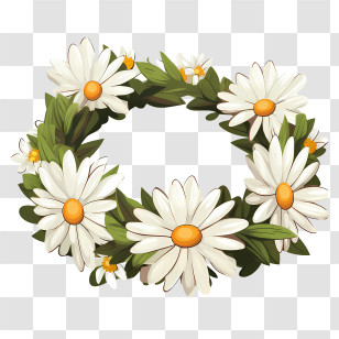 Daisy Flower - White Daisy Flower Wreath With Foliage Transparent PNG