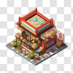 Japanese Building - Isometric Cartoon Asian Food Shop Illustration Transparent PNG