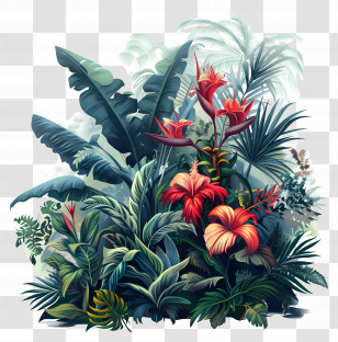 Flower In Jungle - Exotic Tropical Plants With Flowers Transparent PNG