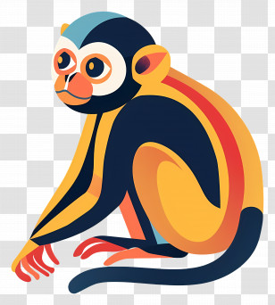 Monkey - Colorful Sitting Monkey Cartoon Transparent PNG