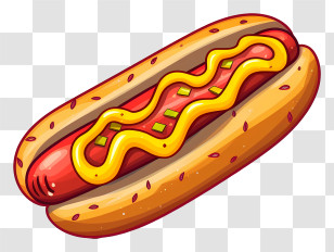 Hot Dog - Delicious Hot Dog With Mustard Topping Illustration Transparent PNG