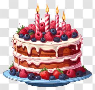 Birthday Cake - Fruit-Packed Birthday Cake With Candles Transparent PNG