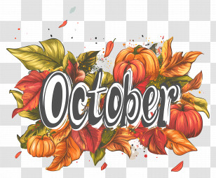 October - October Autumn Illustration With Pumpkins Transparent PNG