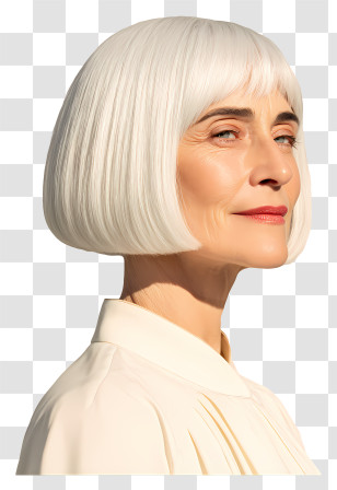 Blunt One Length Haircut - Graceful Silver Bob Profile Transparent PNG