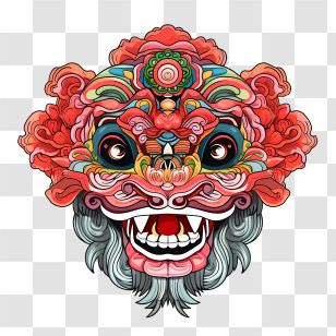 Chinese Lion Dance Head - Intricate Chinese Dragon Mask For Celebrations Transparent PNG