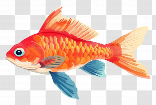 Orange Goldfish Illustration - Orange Goldfish With Vibrant Fins Illustration Transparent PNG