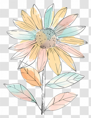 Doodle Sunflower - Colorful Cartoon Flower Artwork Transparent PNG