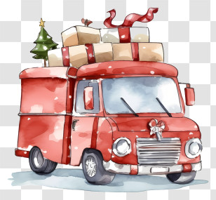 Red Delivery Truck - Red Truck With Christmas Gifts Transparent PNG