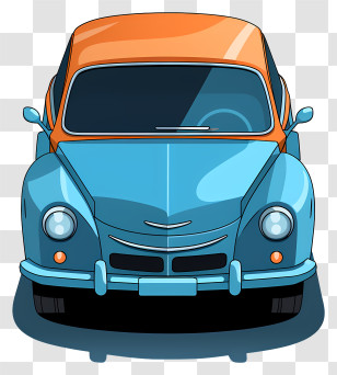 Hand Drawn Cartoon Car - Blue And Orange Vintage Car Front View Transparent PNG
