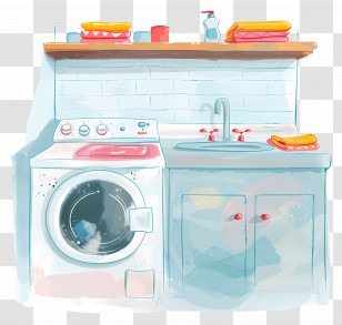 Laundry Room - Illustrated Laundry Area With Washing Machine Transparent PNG
