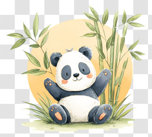 Panda Bamboo - Adorable Sitting Panda With Bamboo Transparent PNG