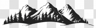 Mountain Outline - Black And White Mountain Landscape With Pine Trees Transparent PNG