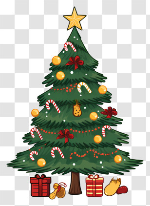 Christmas Tree - Ornamented Christmas Tree With Gifts Transparent PNG
