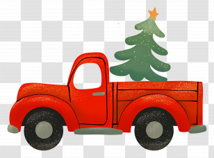 Christmas Truck - Red Truck With Christmas Tree Illustration Transparent PNG