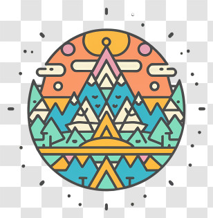 Flat Design - Colorful Geometric Mountain Landscape Transparent PNG