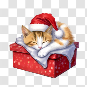 Christmas Cat - Sleeping Cat In Christmas Box Transparent PNG