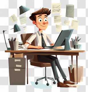 Office Boy - Cartoon Office Worker At Desk Transparent PNG