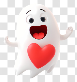 Cartoon Ghost Heart - Friendly White Ghost With Heart Transparent PNG