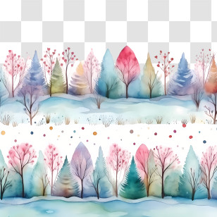 Winter Border - Colorful Winter Trees Under Snowy Landscape Transparent PNG