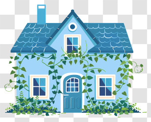 Ivy On The Roof - Cute Blue House With Ivy Transparent PNG