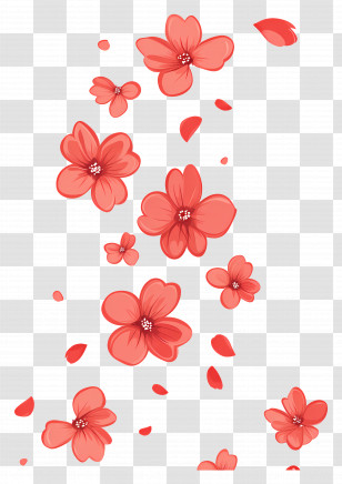 Falling Flowers - Red Flowers With Falling Petals Illustration Transparent PNG
