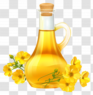 Canola Oil - Glass Bottle With Oil And Yellow Flowers Transparent PNG