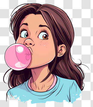 Bubble Gum Day - Playful Girl Blowing Bubblegum Transparent PNG
