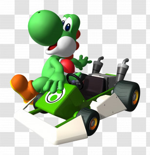 Yoshi - Green Dinosaur In Racing Kart Transparent PNG