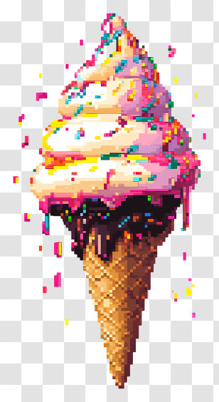 Melting Ice Cream - Pixel Ice Cream With Sprinkles Transparent PNG