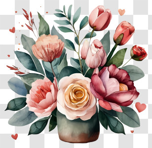 Cartoon - Romantic Floral Bouquet In A Vase Transparent PNG