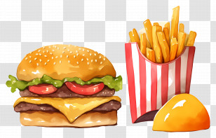 National Fast Food Day - Burger And Fries Illustration Transparent PNG
