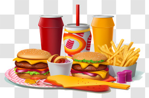 Hamburger - Fast Food Combo With Burgers, Fries, And Drinks Transparent PNG