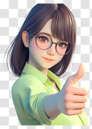 Anime Girl Thumbs Up - Girl With Glasses Transparent PNG